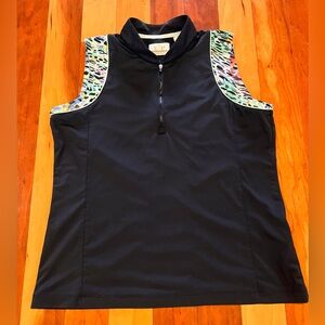 EP Pro Golf Top Large Black Animal Print Trim Active Pickleball Tennis Errands